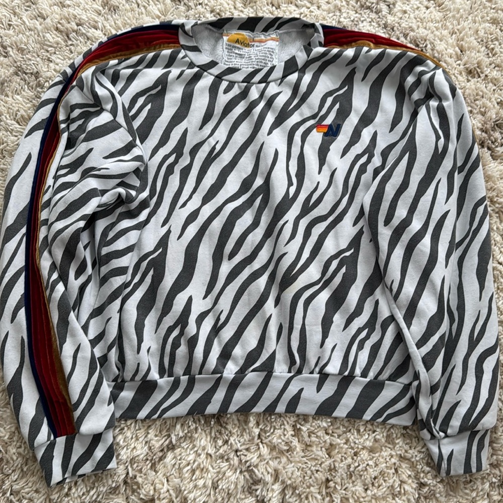 Aviator Nation Zebra Print Sweatshirt with Rainbow Stripes